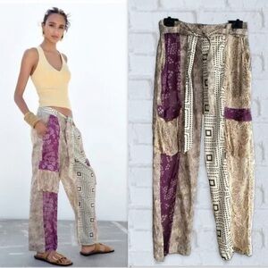 Zara boho mix print patchwork high waisted pants